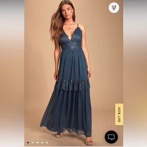 Lulus Dream About‎ Me Navy Blue Lace Maxi Dress Small